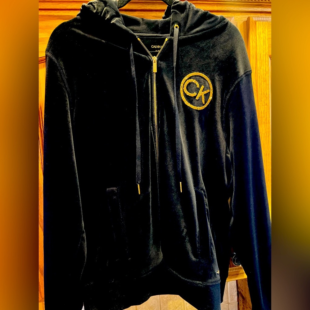 Velour CK black hooded zipper jacket
